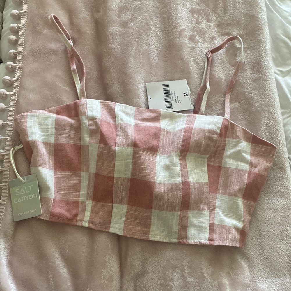 Forever 21 pink and white checkered crop top